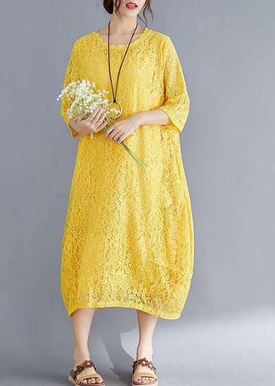 Unique yellow cotton outfit Indian Sleeve Half sleeve o neck Maxi Summer Dresses - bagstylebliss