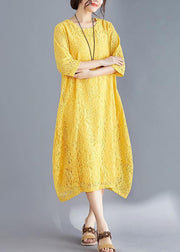 Unique yellow cotton outfit Indian Sleeve Half sleeve o neck Maxi Summer Dresses - bagstylebliss