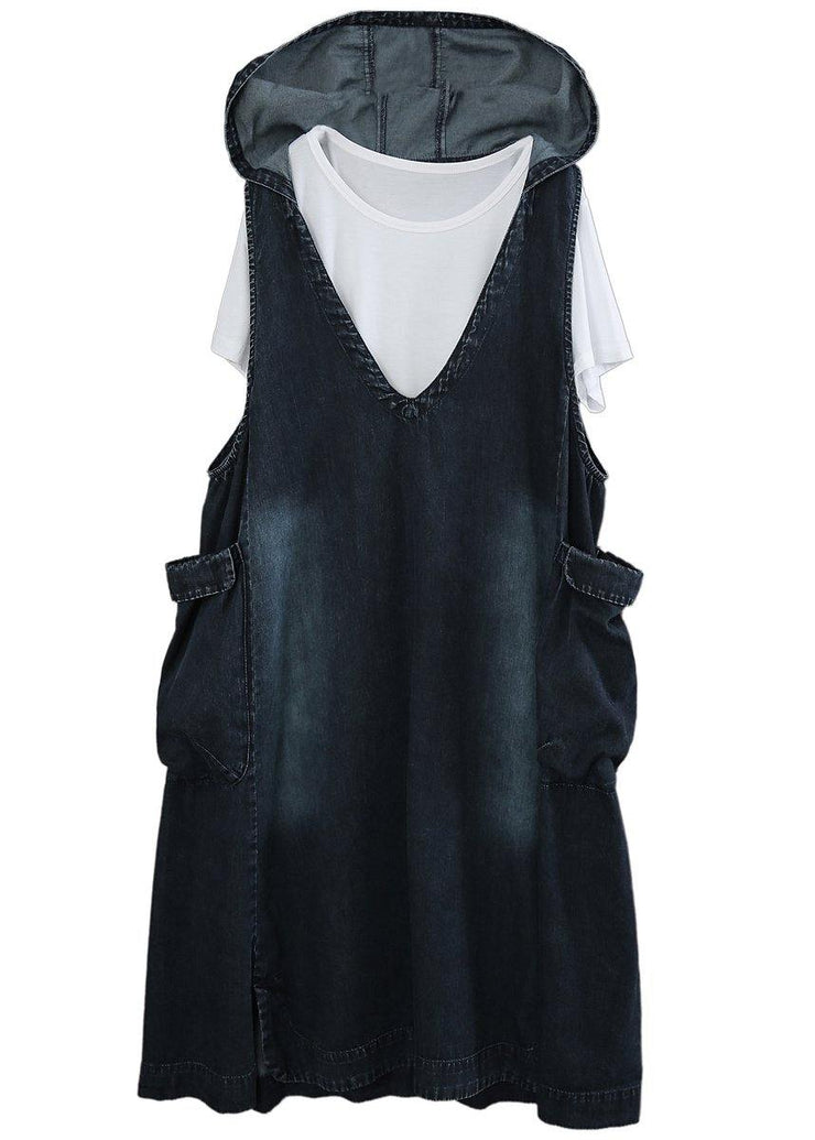 V-neck Denim Dress Double Pocket Loose LARGE T-Shirt 2021 Two Piece Set - bagstylebliss