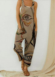 Vintage Abstract Art Illustration Print Straps Women Jumpsuit With Pocket - bagstylebliss