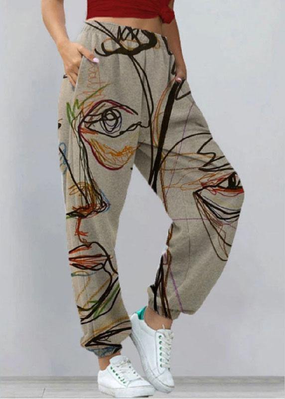 Vintage Abstract Portrait Graffiti Art Print Elastic Waist Jogging Pants - bagstylebliss