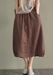 Vintage Beige Button A Line Summer Loose Skirts Linen - bagstylebliss