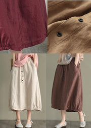Vintage Beige Button A Line Summer Loose Skirts Linen - bagstylebliss