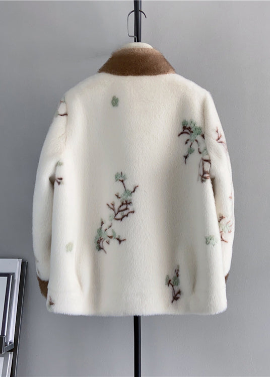 Vintage Beige Stand Collar Tasseled Embroidered Mink Cashmere Jackets Winter