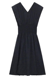 Vintage Black Cinched V Neck Sleeveless Summer Maxi Dresses - bagstylebliss