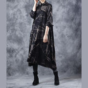 Vintage Black High Neck Cotton Base Baggy Dresses For Women