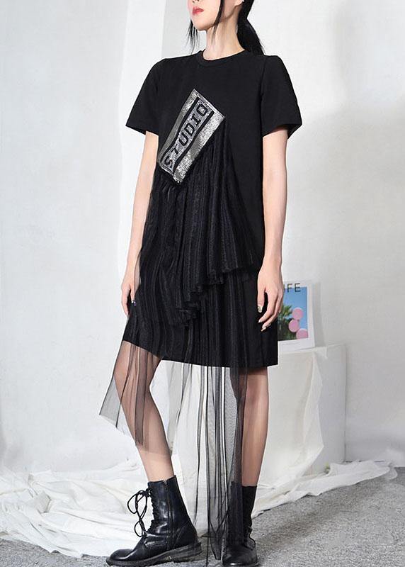 Vintage Black Hot drilling Patchwork Tulle Mini Dresses Summer - bagstylebliss