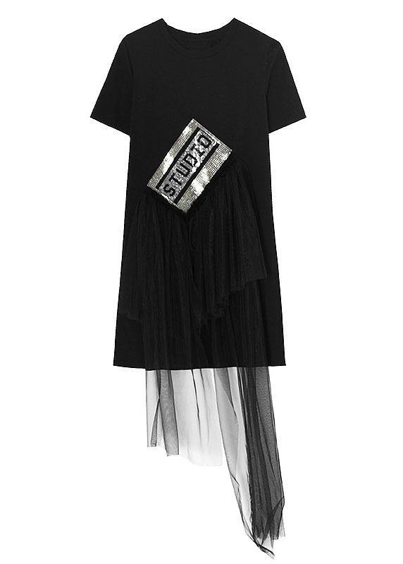 Vintage Black Hot drilling Patchwork Tulle Mini Dresses Summer - bagstylebliss