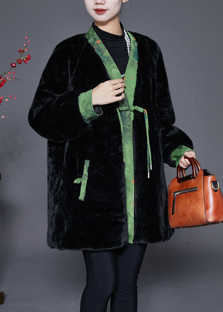 Vintage Black Oversized Patchwork Mink Velvet Coats Winter