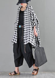 Vintage Black Plaid Batwing Sleeve Linen Top Summer - bagstylebliss