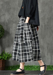Vintage Black Plaid Pockets Patchwork A Line Fall Skirts - bagstylebliss