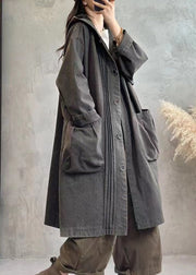 Vintage Black Wrinkled Button Hoodies Denim Trench Coats Fall