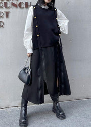 Vintage Black knitwear fashion O Neck Sleeveless Sweater Blouse - bagstylebliss
