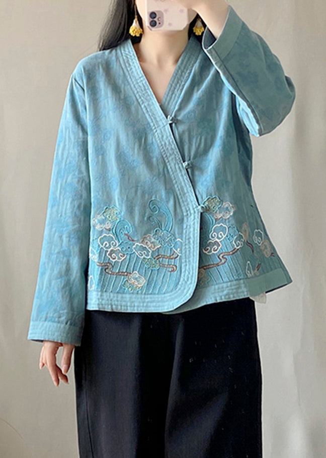 Vintage Blue Patchwork Cardigans Long Sleeve