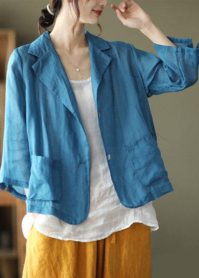 Vintage Blue Pockets Patchwork Coats Long Sleeve - bagstylebliss