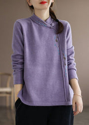 Vintage Blue Stand Collar Embroideried thick Knitted Sweater Long Sleeve