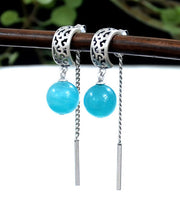 Vintage Blue Sterling Silver Gem Stone Tassel Drop Earrings