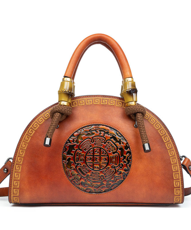 Vintage Brown Jacquard Calf Leather Tote Handbag