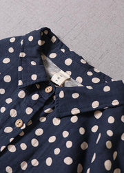 Vintage Brown Patchwork Pockets Button Fall Print Dress Long sleeve - bagstylebliss