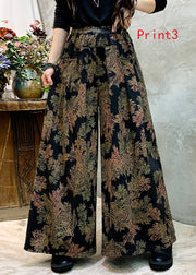 Vintage Casual Print Denim Wide Leg Pants For Autumn