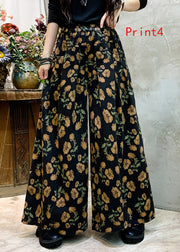 Vintage Casual Print Denim Wide Leg Pants For Autumn