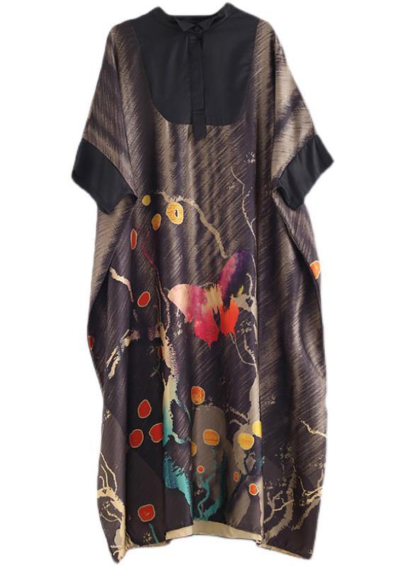 Vintage Chocolate Print Chiffon Patchwork Summer Dress - bagstylebliss