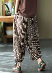 Vintage Chocolate High Waist Print Linen Harem Pants Summer