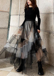 Vintage Color block Ruffles tulle Summer Skirt - bagstylebliss