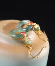 Vintage Cyan Sterling Silver Overgild Jadeite Drop Earrings