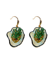 Vintage Green Copper Dropping Glaze Drop Earrings