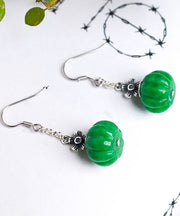 Vintage Green Sterling Silver Jade Pumpkin Drop Earrings