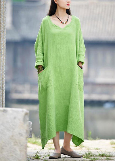 Vintage Green V Neck Dress Patchwork Batwing Sleeve Spring Dresses - bagstylebliss
