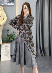 Vintage Grey Asymmetrical Patchwork Knit Long Dresses Spring