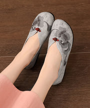 Vintage Grey Flats Comfy Cotton Fabric Embroideried Flat Feet Shoes