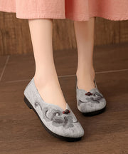 Vintage Grey Flats Comfy Cotton Fabric Embroideried Flat Feet Shoes