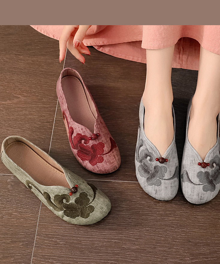 Vintage Grey Flats Comfy Cotton Fabric Embroideried Flat Feet Shoes