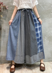 Vintage Grey Pockets Patchwork Denim Wide Leg Pants Fall