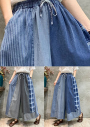 Vintage Grey Pockets Patchwork Denim Wide Leg Pants Fall