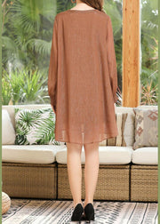 Vintage Khaki Long Sleeve Chiffon Summer Dress - bagstylebliss