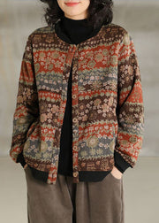 Vintage Khaki Oversized Print Warm Fleece Coat Spring