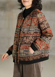 Vintage Khaki Oversized Print Warm Fleece Coat Spring