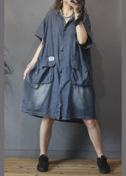 Vintage Large Pocket Grey Denim Dress - bagstylebliss