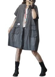 Vintage Large Pocket Grey Denim Dress - bagstylebliss