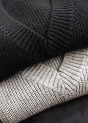 Vintage Light Gray Knitwear Plus Size Clothing V Neck Sleeveless Knit Blouse - bagstylebliss