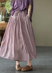 Vintage Light Purple Elegant Patchwork Tie Waist Summer Skirt Linen - bagstylebliss