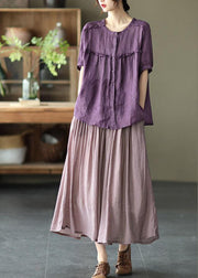 Vintage Light Purple Elegant Patchwork Tie Waist Summer Skirt Linen - bagstylebliss