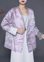 Vintage Light Purple Tasseled Print Silk Coats Spring