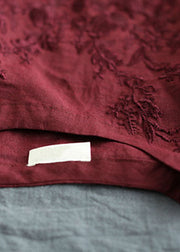 Vintage Mulberry O-Neck Embroideried Tops Spring