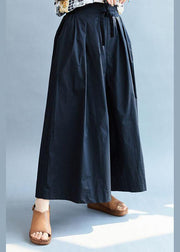 Vintage Navy Loose Wide Leg Tie Waist Fall Asymmetrical Design Pants - bagstylebliss