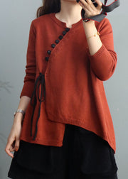 Vintage Orange Asymmetrical Knitted Tops Winter